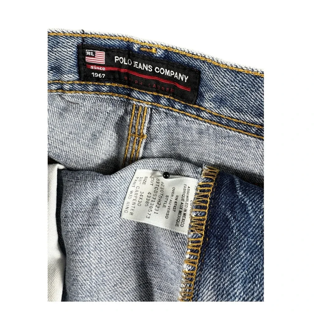 VTG Polo Jeans Co Ralph Lauren Carpenter Jeans Mens 34x30 Blue Denim Baggy Y2K